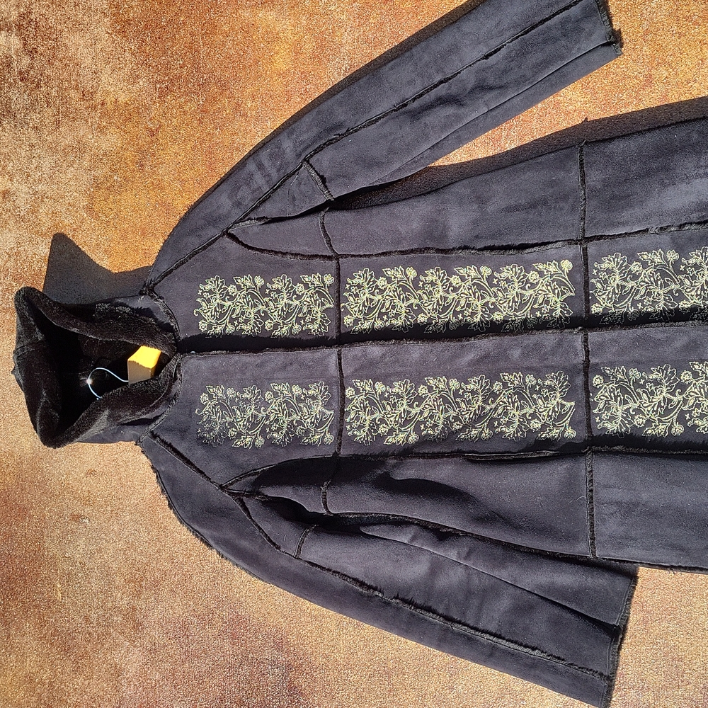 Bebe Sz Med Black Suede/Fur Long Coat